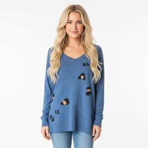 NEW Anthropologie Maronie Soft Cozy Blue Animal Print Sweater Size Small